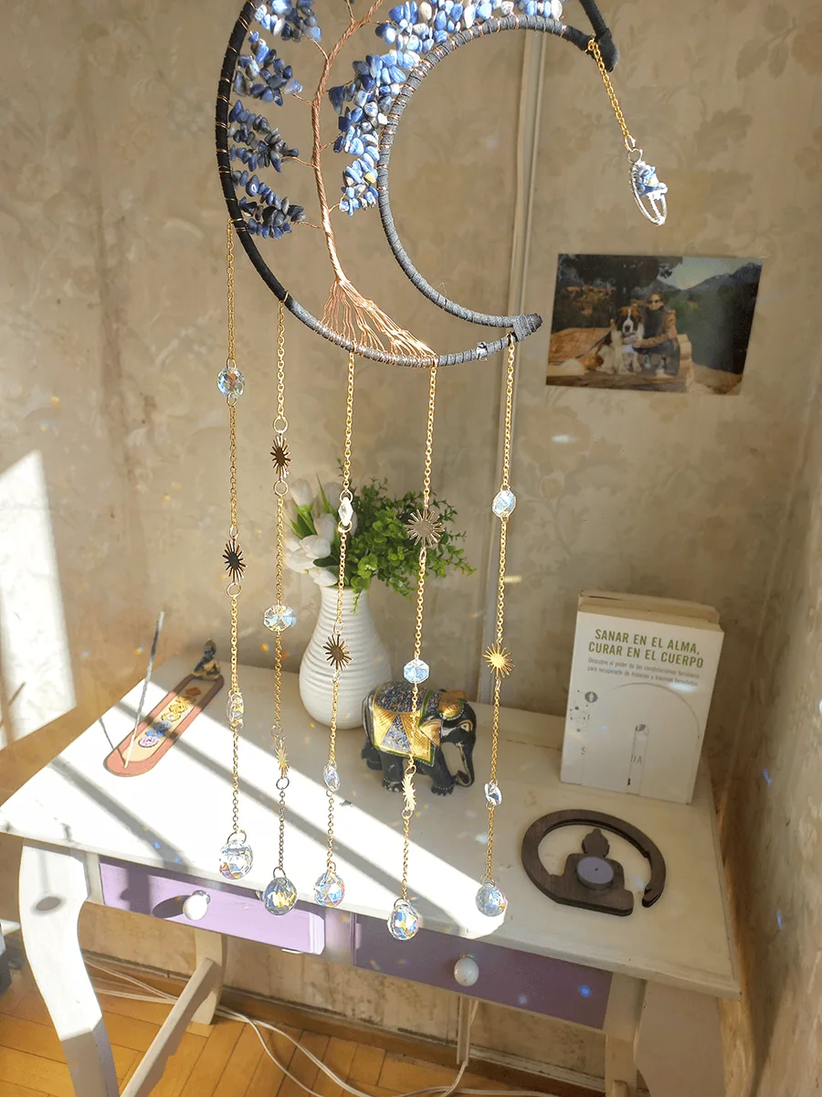 Atrapasol de luna con cuarsos verde