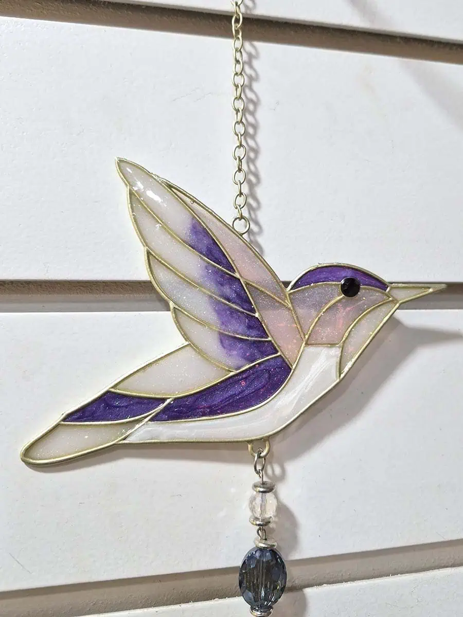 Atrapasol decorativo con colibrí violeta para colgar en ventana