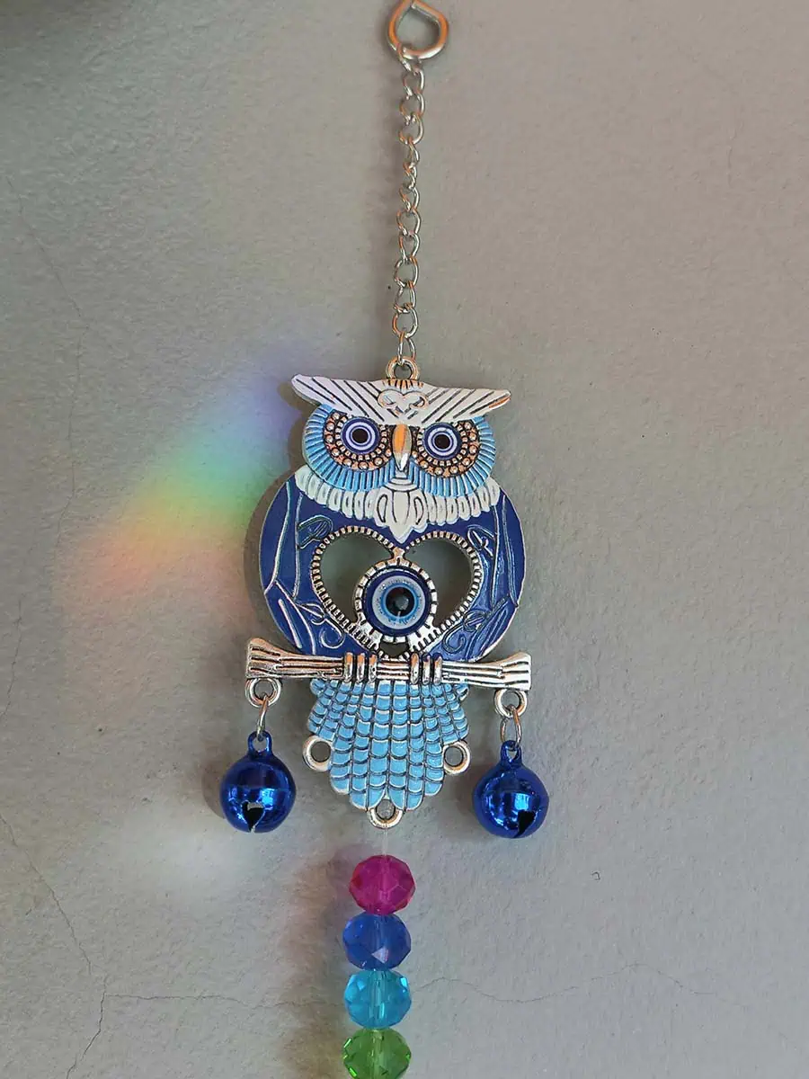 Atrapasol lechuza con ojo turco y cristal decorativo