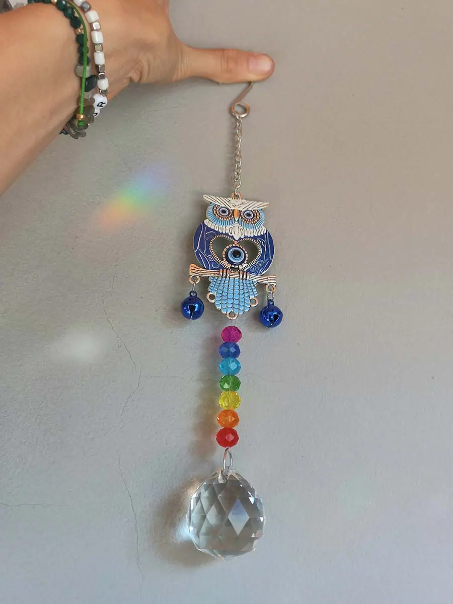 Atrapasol lechuza con ojo turco y cristal decorativo