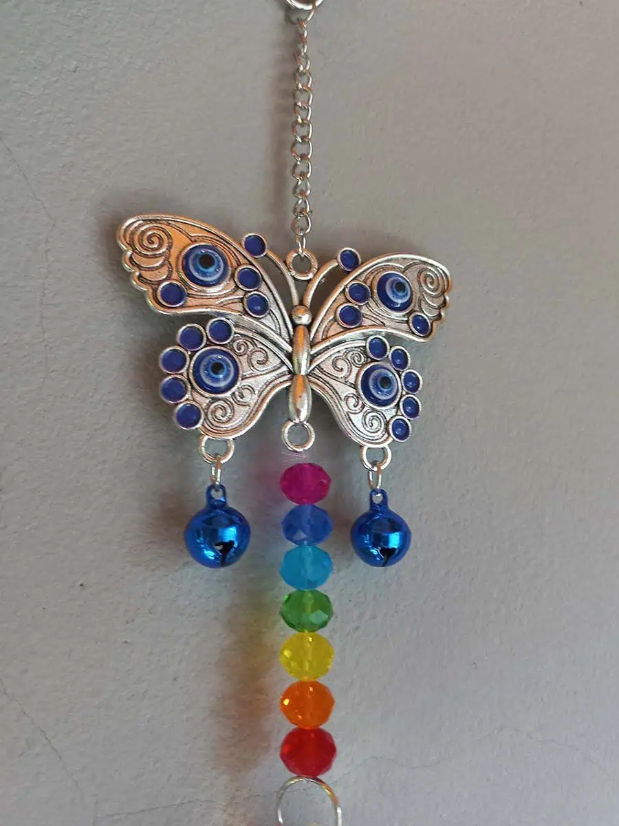 Atrapasol mariposa con ojo turco y cristal decorativo para ventana