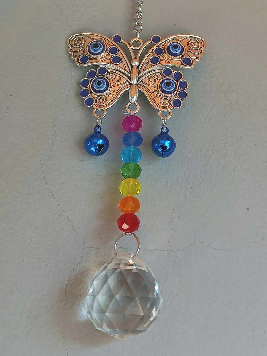 Atrapasol mariposa con ojo turco y cristal decorativo para ventana
