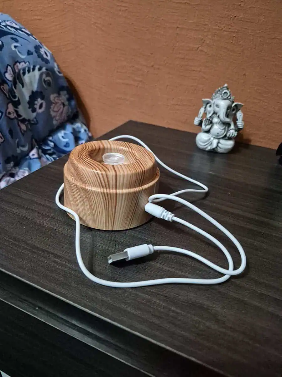 Lámpara esfera de cristal 3D giratoria con colibri, luz cálida y base de madera