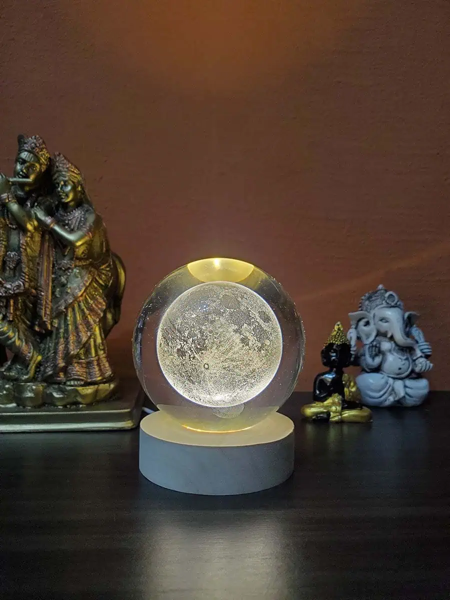 Lámpara esfera de cristal con diseño 3D de la luna llena con enchufe USB