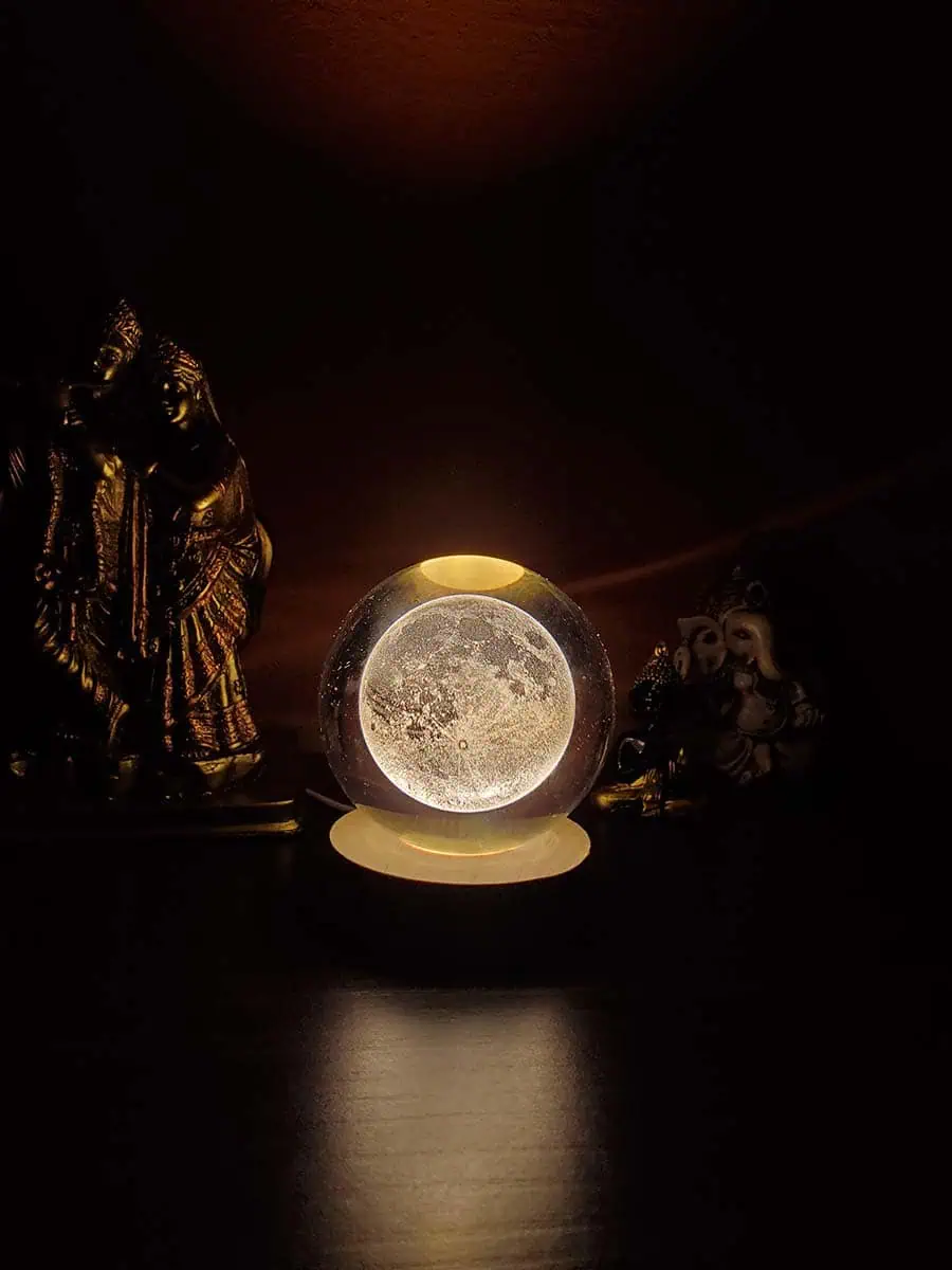 Lámpara esfera de cristal con diseño 3D de la luna llena con enchufe USB