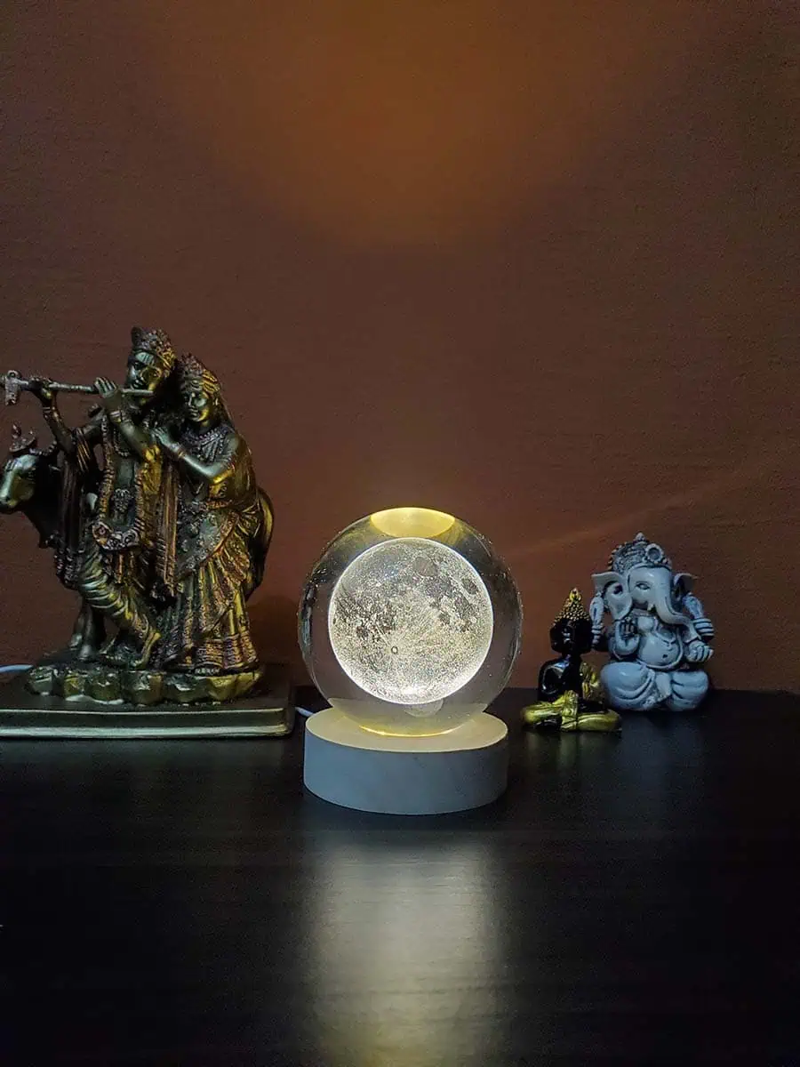 Lámpara esfera de cristal con diseño 3D de la luna llena con enchufe USB