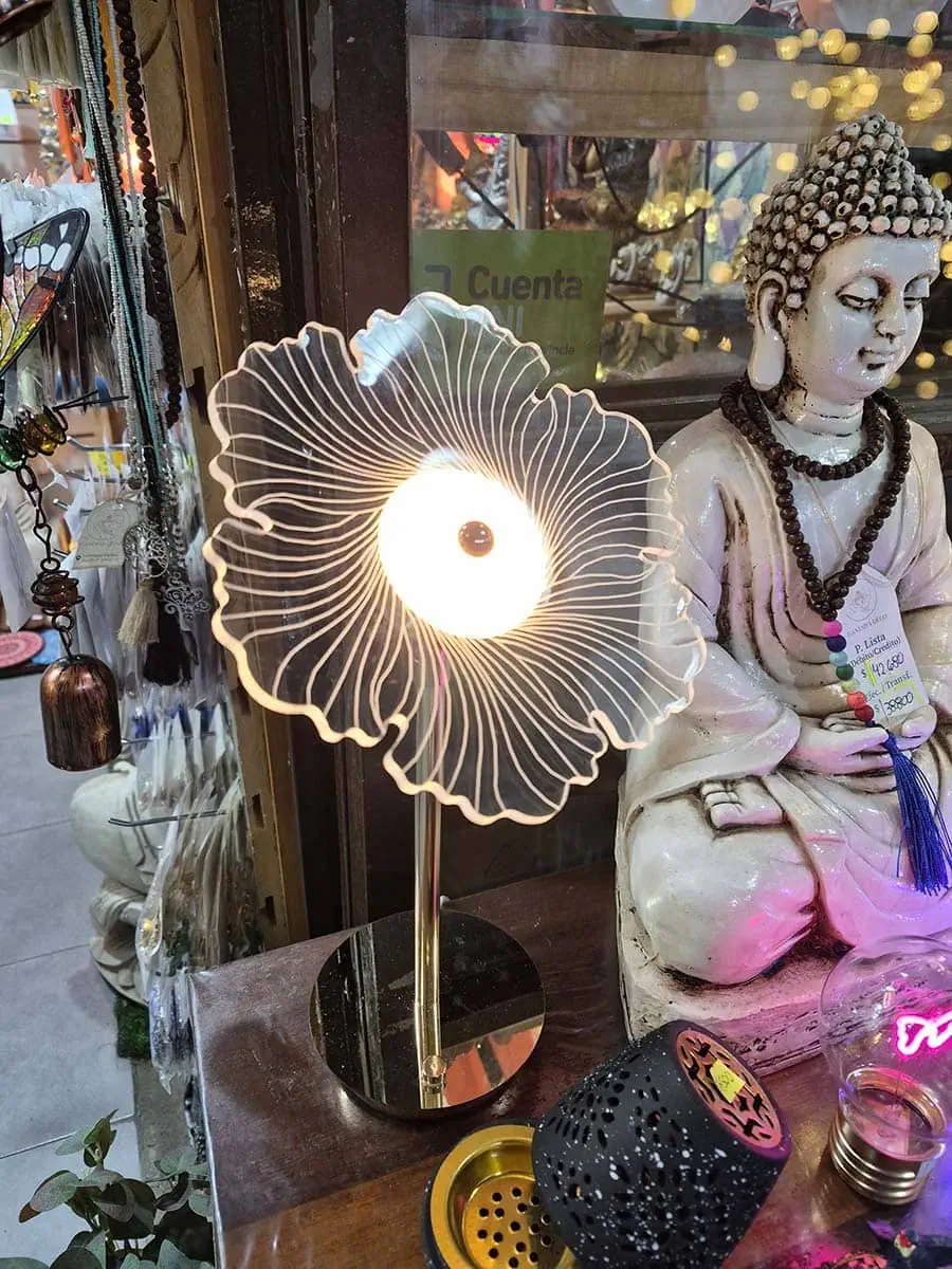 Lámpara de escritorio LED con diseño de flor transparente en acrílico y luz cálida