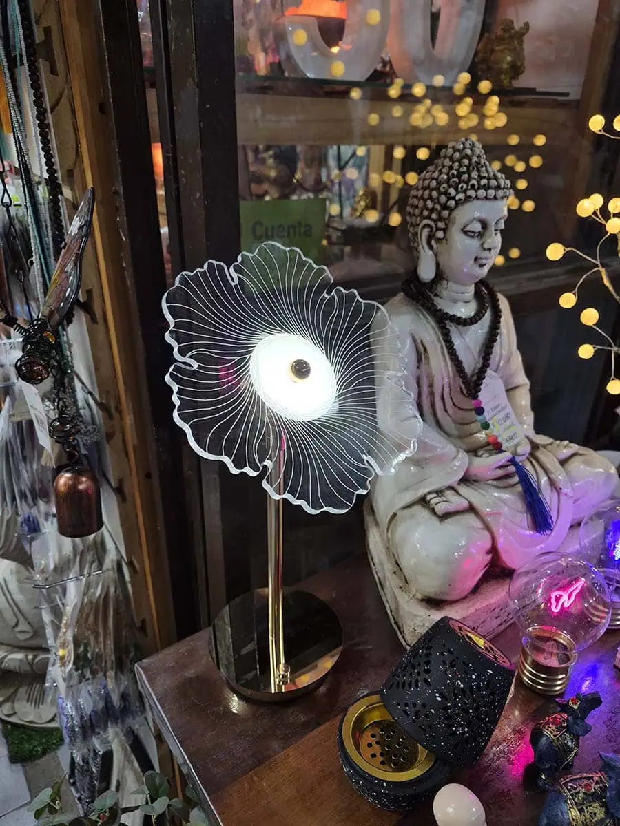 Lámpara de escritorio LED con diseño de flor transparente en acrílico y luz cálida