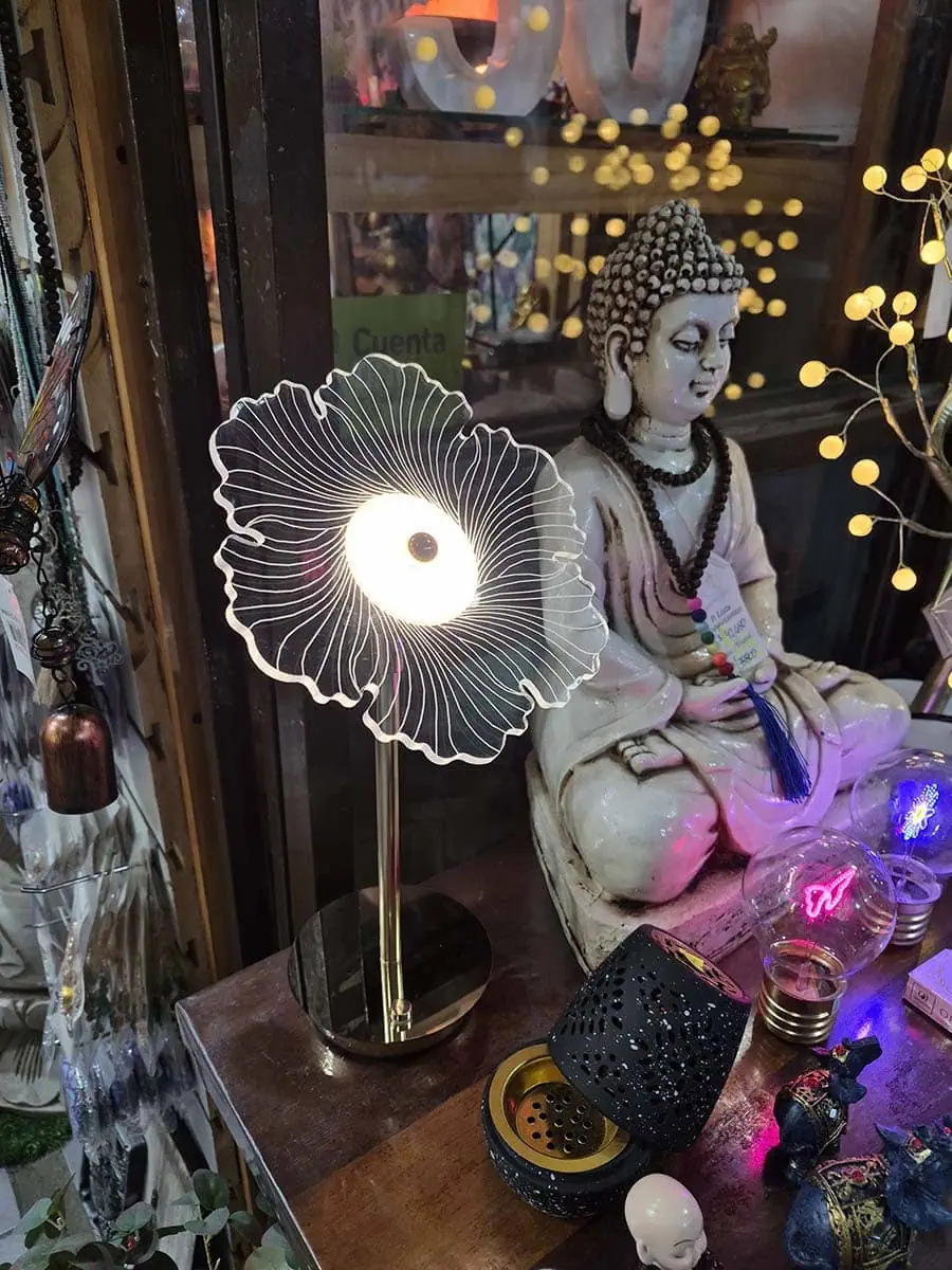Lámpara de escritorio LED con diseño de flor transparente en acrílico y luz cálida