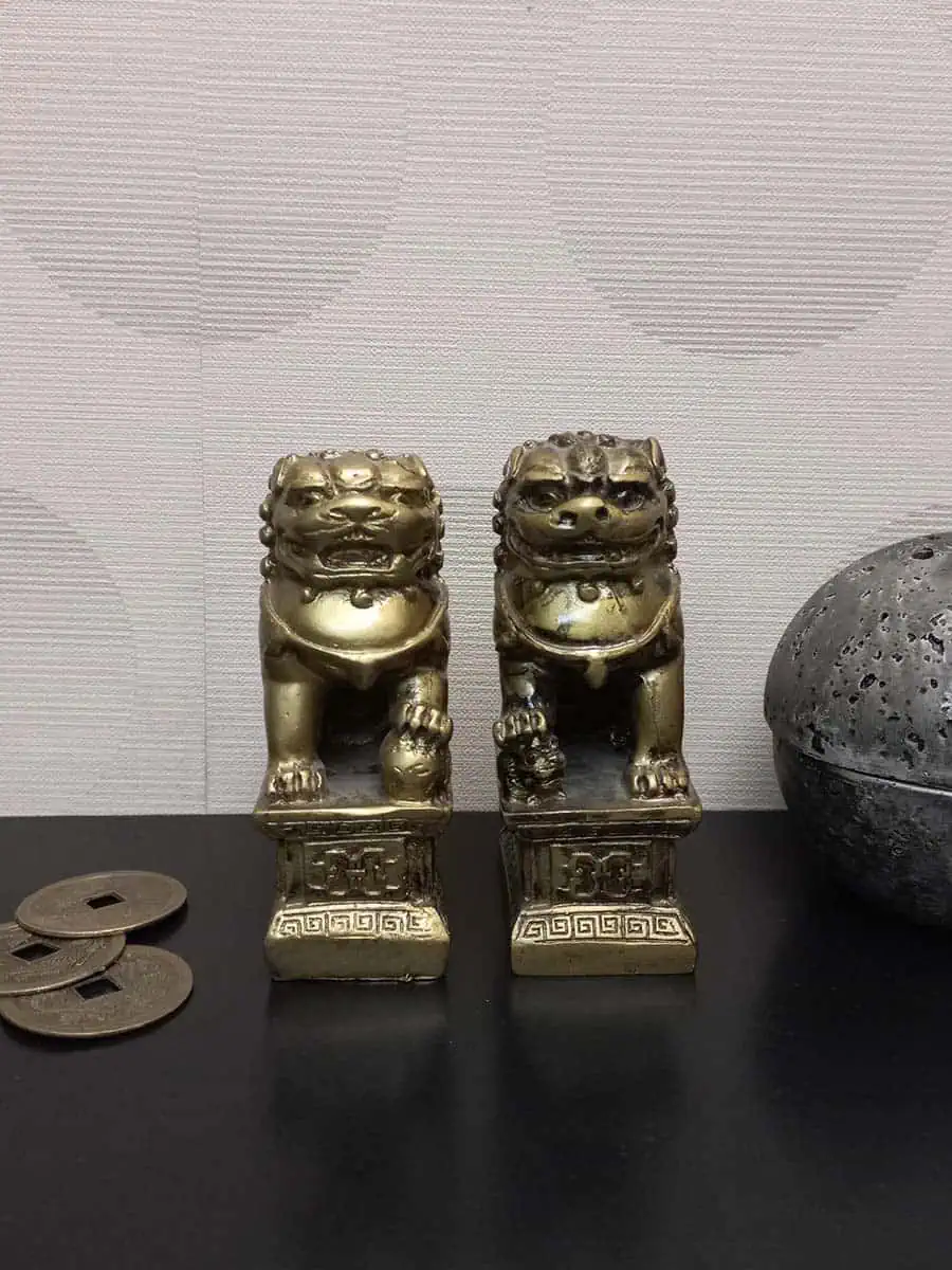 Pareja de Leones Fuu decorativa color Dorado