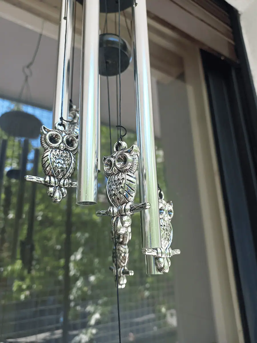 llamador de angeles con Lechuzas plateados 