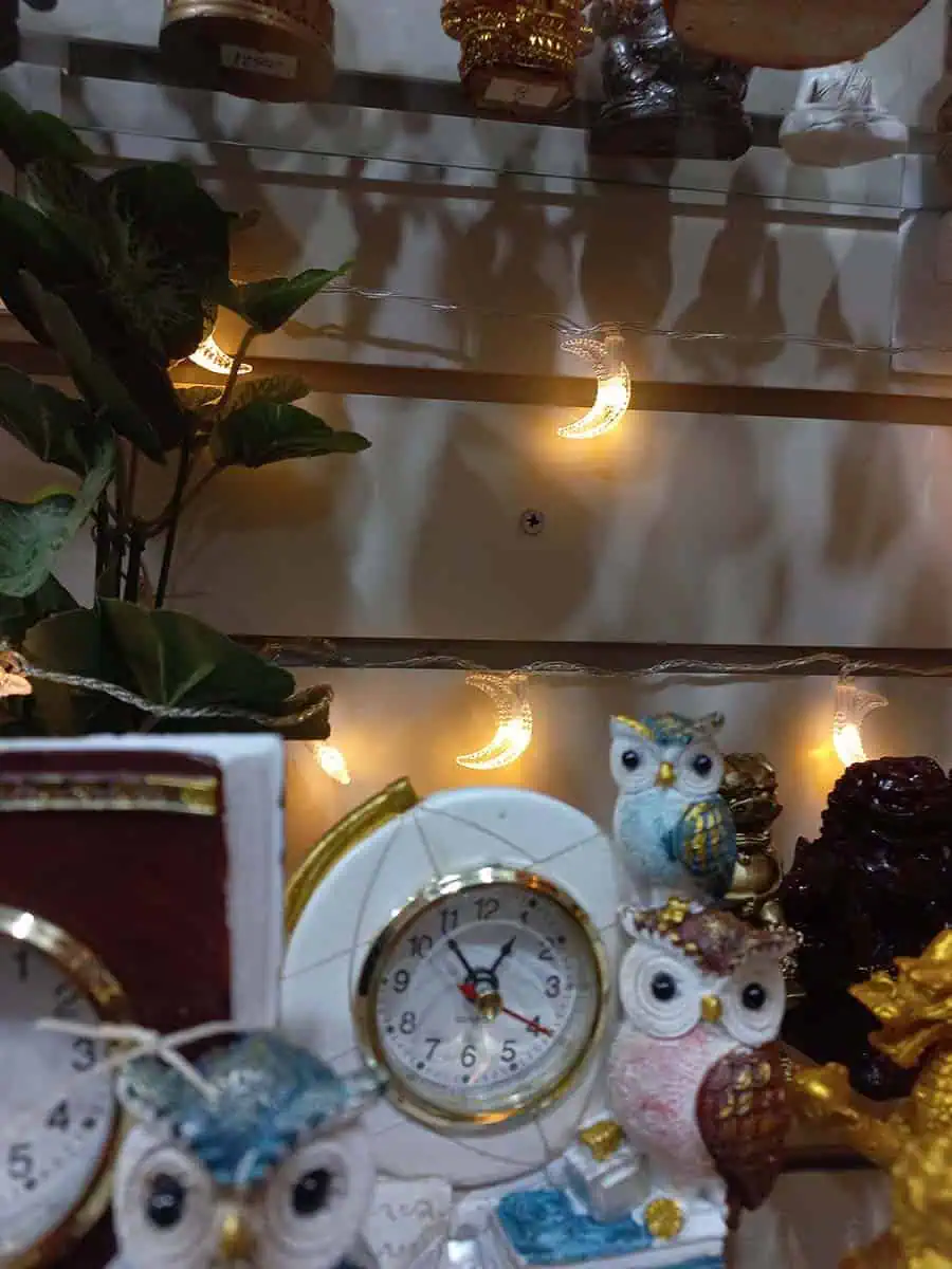 imagen de una tira de luces decorativa larga de lunitas calidas con enchufe