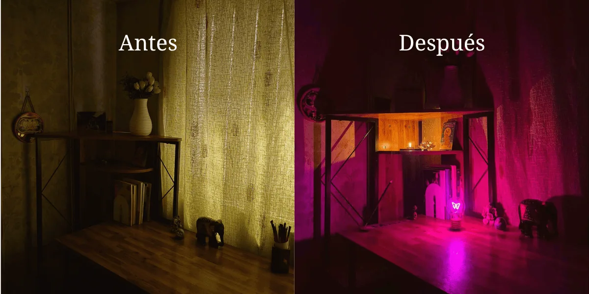 Antes y despues de una habitación sin una lampara led ambientadora y decorativa